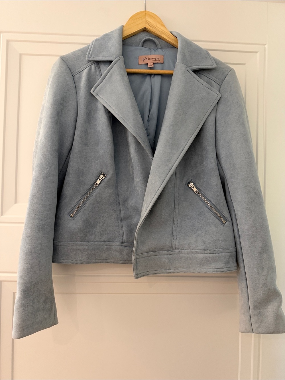 Philosophy Powder Blue Faux Suede Moto Jacket